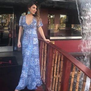 Lulus wings of love blue boho maxi dress S